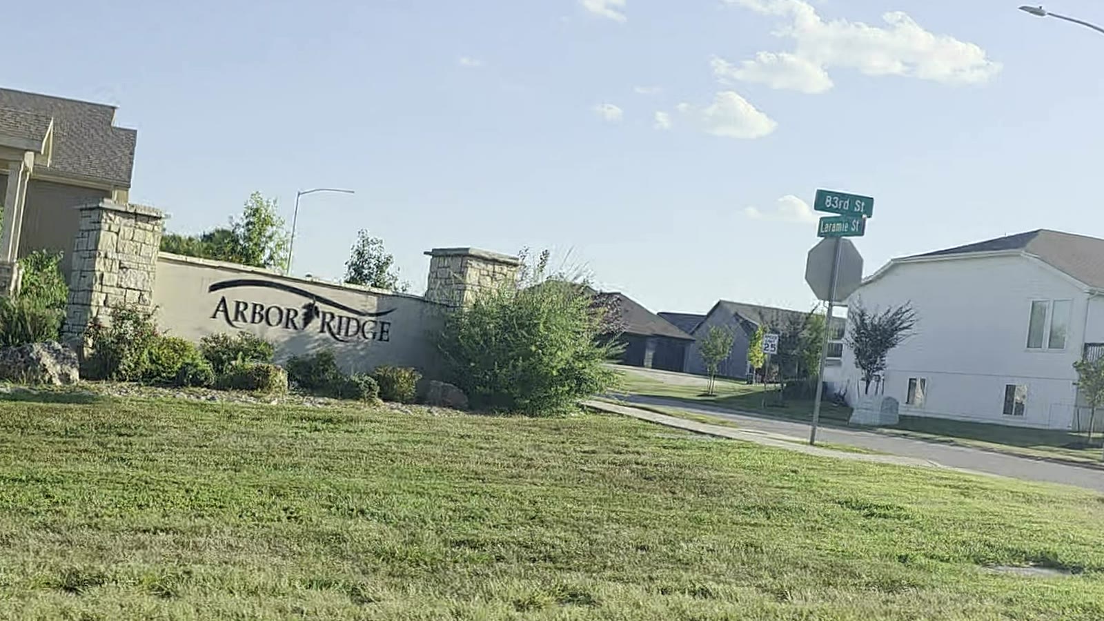 Arbor Ridge entrance monument sign at W 83rd St and Laramie St, De Soto, Kansas